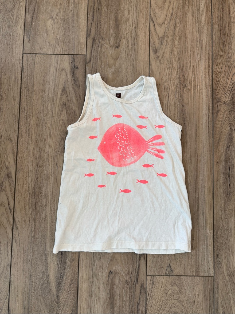 Tea Collection White Tank Top with Neon Pink Fish Graphic